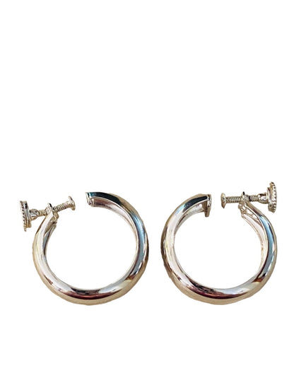 Sivertone Signed Monet Non-Pierced Screwback Earrings Hoops 1" Diameter