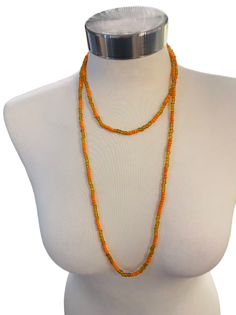 Orange and Yellow-Gold 48" Strand String Beaded Necklace Overhead No Clasp