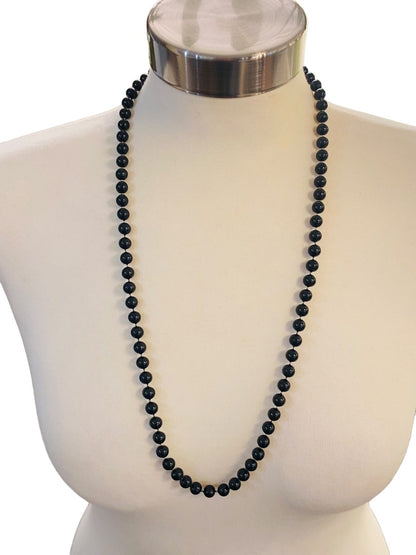 Vintage 1960s Black Acrylic Beaded Necklace 29" Spring Clasp