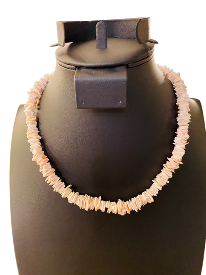 Chip Shell Puka Bead Necklace 16-18" Blush Pink Lobster Clasp Beachy Coastal