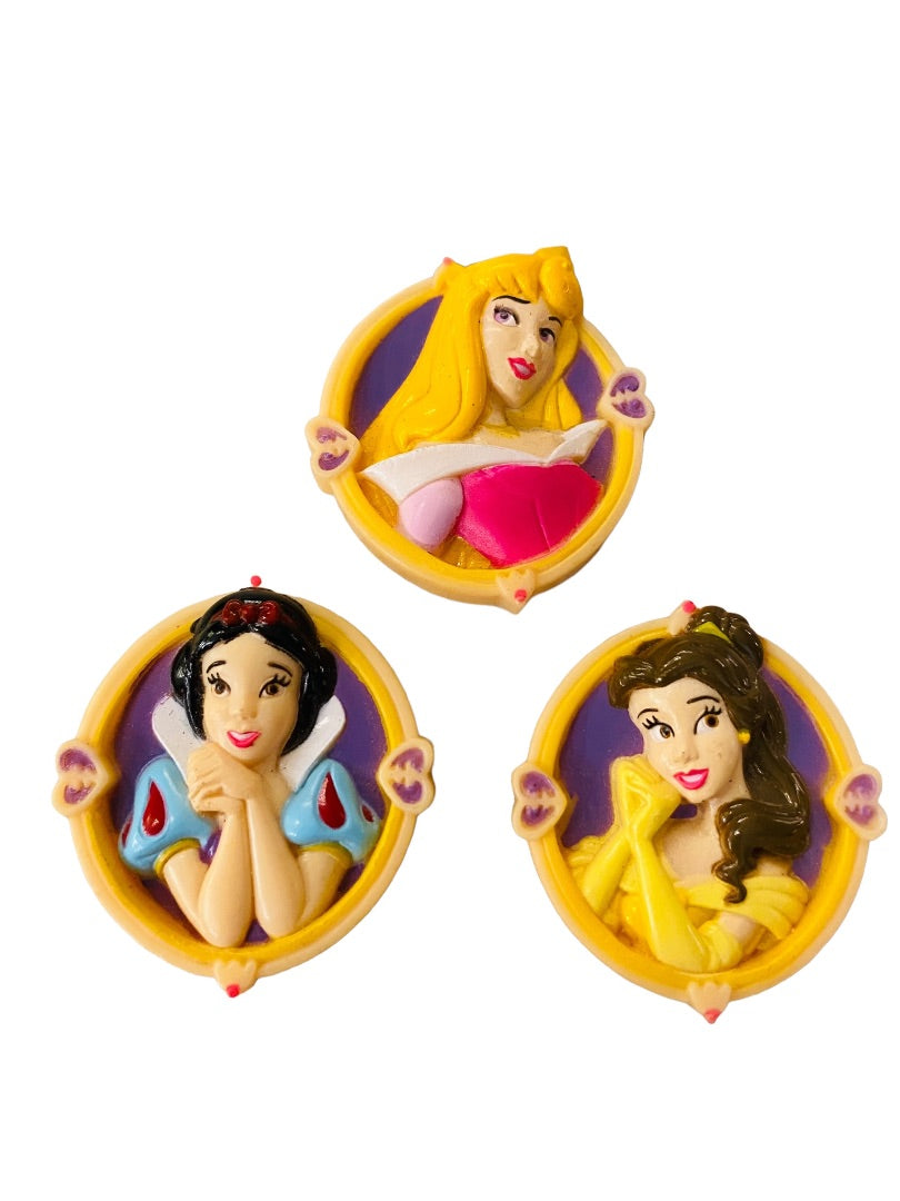 Set of 3 Disney Clip On Button Princess Snow White Belle Aurora 1.5" Diameter Slide On