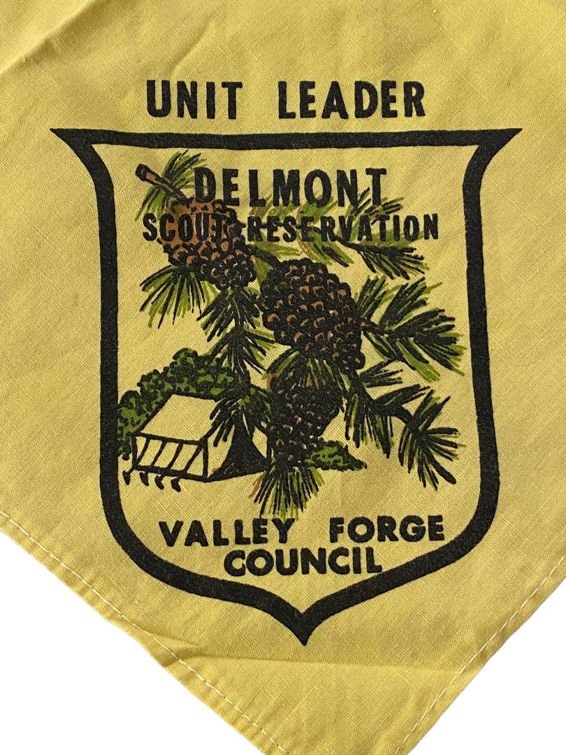 Vintage Bandana Yellow Unit Leader Delmont Scout Reservation Valley Forge Council 15 x 14"