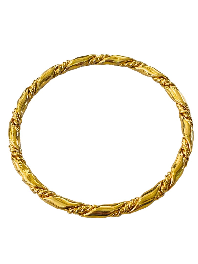 Goldtone Textured Bangle Bracelet Twist Design 2.6" Inside Diameter