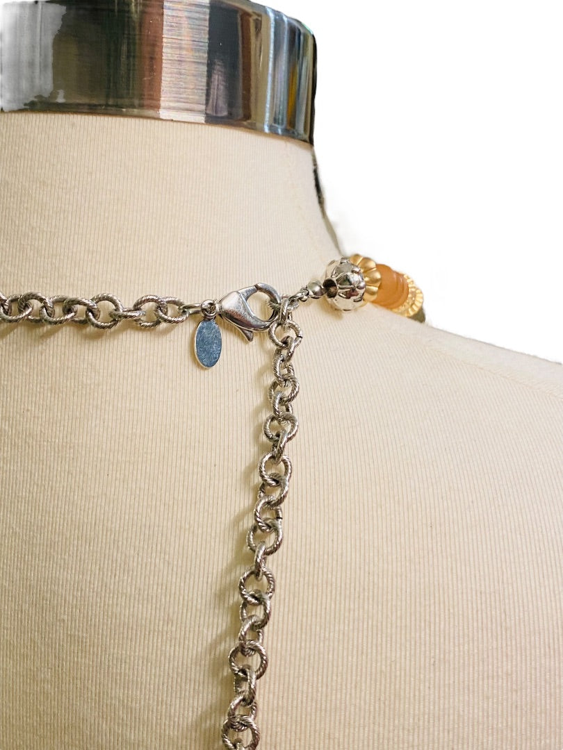 Chico's Mixed Metals Pink Brown Silvertone Lobster Clasp 37-40"