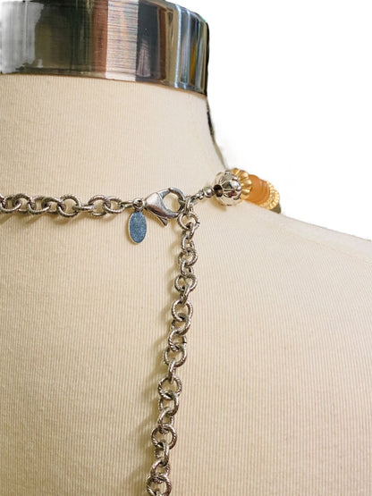 Chico's Mixed Metals Pink Brown Silvertone Lobster Clasp 37-40"