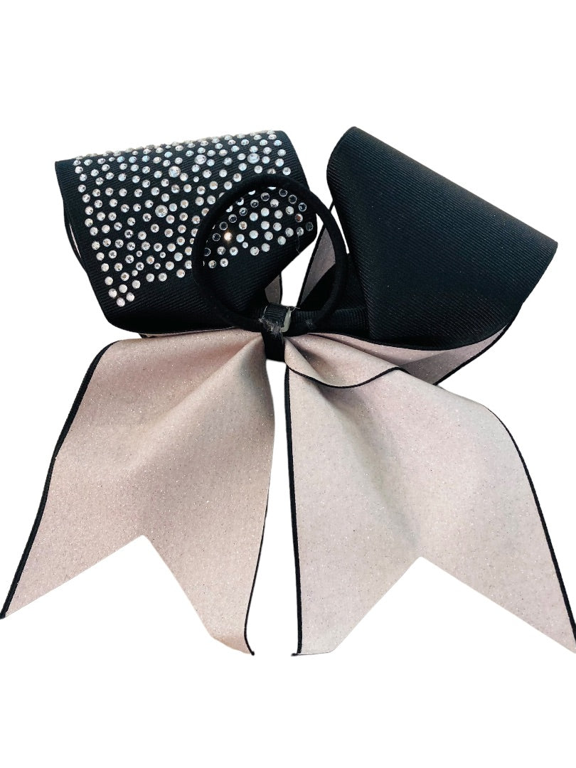 Girls Oversize Hair Bow 6.5" Elastic Ponytail Holder "iFly" Black Silver Bejeweled