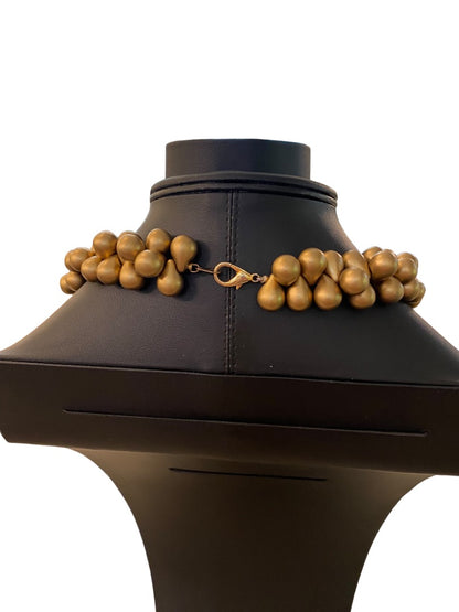 Goldtone Plastic Bead Chunky Statement Necklace 19" Lobster Clasp Retro