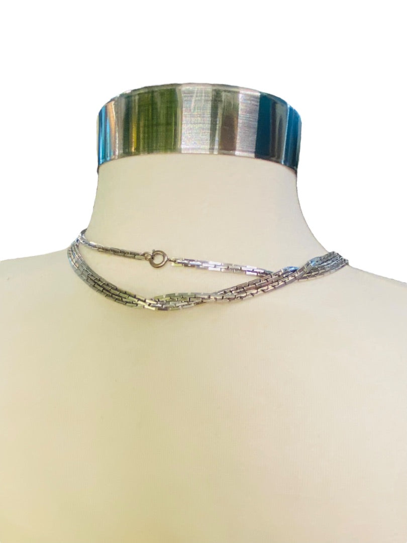 Silvertone Box Chain Necklace 62" Long Spring Clasp Shiny Strand String