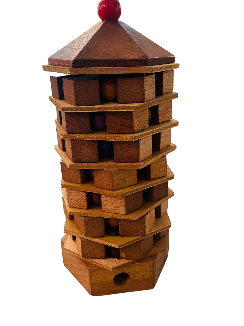 Wooden Chinese Pagoda Brain Teaser Game Twist 6"h Puzzle Puzzler