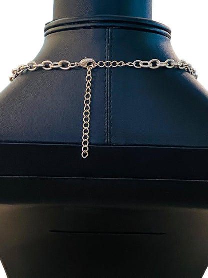 Silvertone and Aqua Charm Layered Circle Necklace 16-19" Lobster Clasp