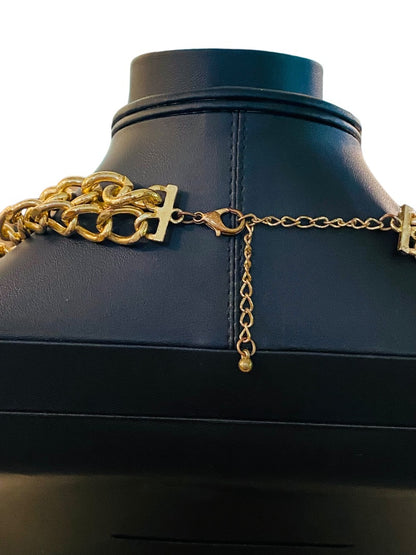 Goldtone Chunky Dual Strand Chain Necklace Lobster Clasp 17-20"
