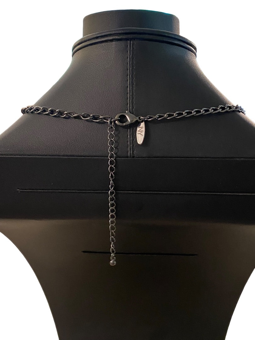 New York & Co Pewter Color and Silvertone Fringe Necklace 18-21" Lobster Clasp 1.5" Drop