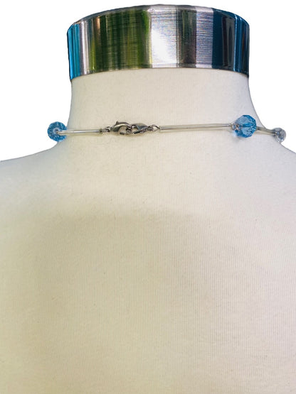 Silvertone Blue Aqua Beaded Overhead 36" Strand String Necklace