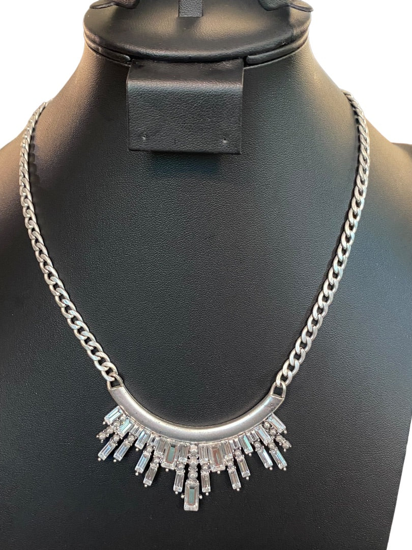 Silvertone Necklace 18"-21"Demilune Attached Pendant Lobster Clasp