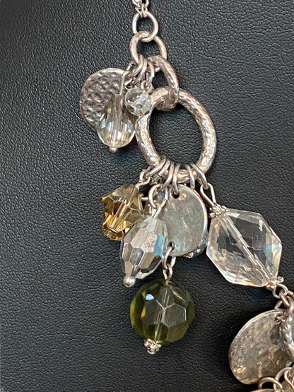 White House Black Market 16-18" Silvertone Charm Necklace Faceted Beads