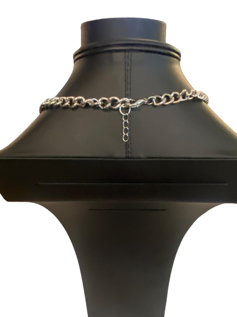 Silvertone 17" Statement Necklace Clear Charm Beads Lobster Clasp