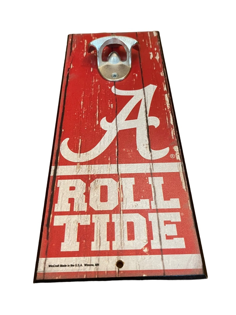 Alabama Crimson Tide Bottle Opener Wood Sign Wall Plaque Mount Bar New  5"x11" Wincraft