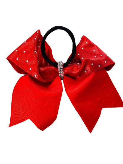 Girls Oversize Hair Bow 8" Elastic Ponytail Holder Red  Bejeweled