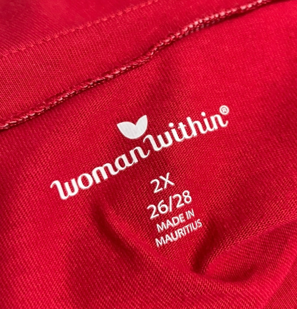 2X (26/28) Woman Within Red Short Sleeve Top Thsirt Cuffed Sleeve