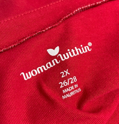 2X (26/28) Woman Within Red Short Sleeve Top Thsirt Cuffed Sleeve