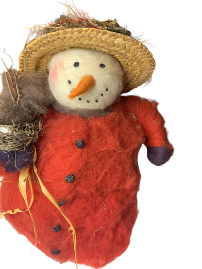 Snowwoman Snowman Decoration Felted over Styrofoam Country Nature Theme 12"