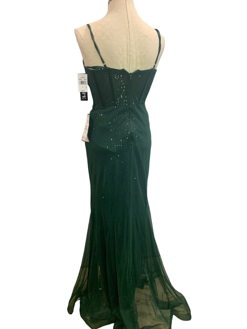 Size 6 Xscape  Hunter Green Sequin Sweetheart Neck Mermaid Gown Dress New