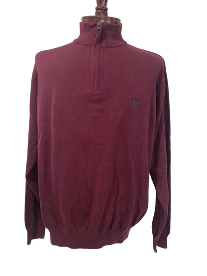 XL Chaps Mens Burgundy Sweater 1/4 Zip Pullover 100% Cotton Mockneck