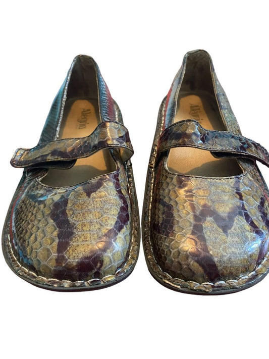 9 (39) Algeria Feliz Fel Paloma Green Faux Animal Print Patent Mary Jane Shoes Comfort