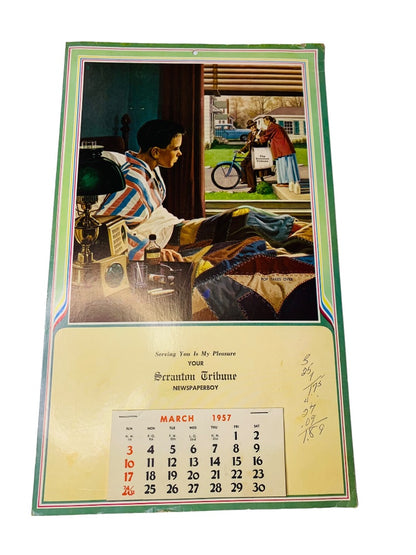 1957 Wall Calendar Promotional The Scranton Tribune Pop Takes Over Incomplete