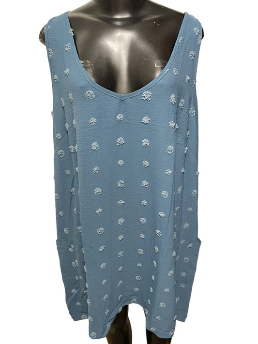 XXL Blooming Jelly New Swiss Dot Sleeveless Tank Shift Dress Blue Pockets