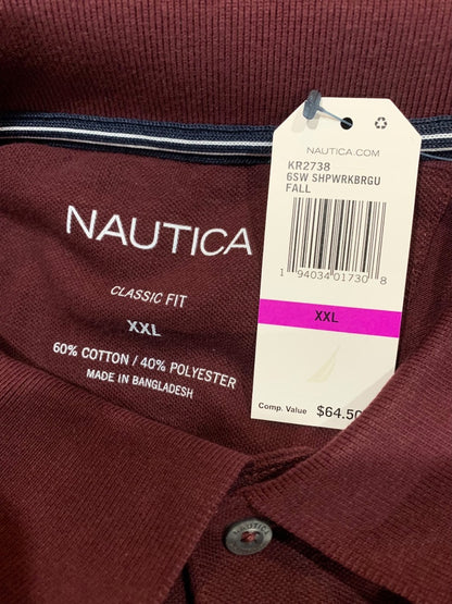 XXL Nautica Long Sleeve Midweight Polo Shirt Mens New Burgundy