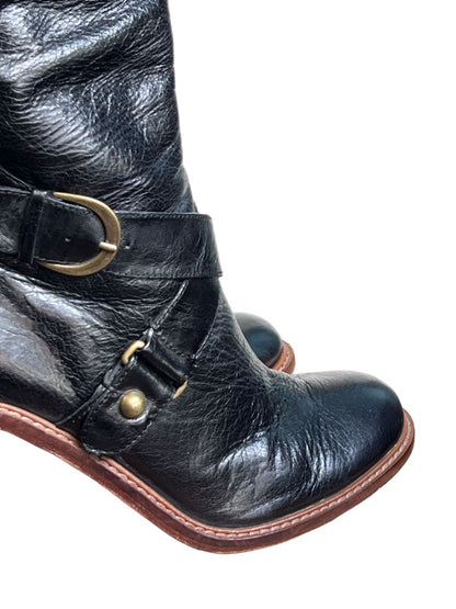 Size 8M Boutique Women's Charissa Black Leather Over the Knee Buckle Heeled Boots Boot
