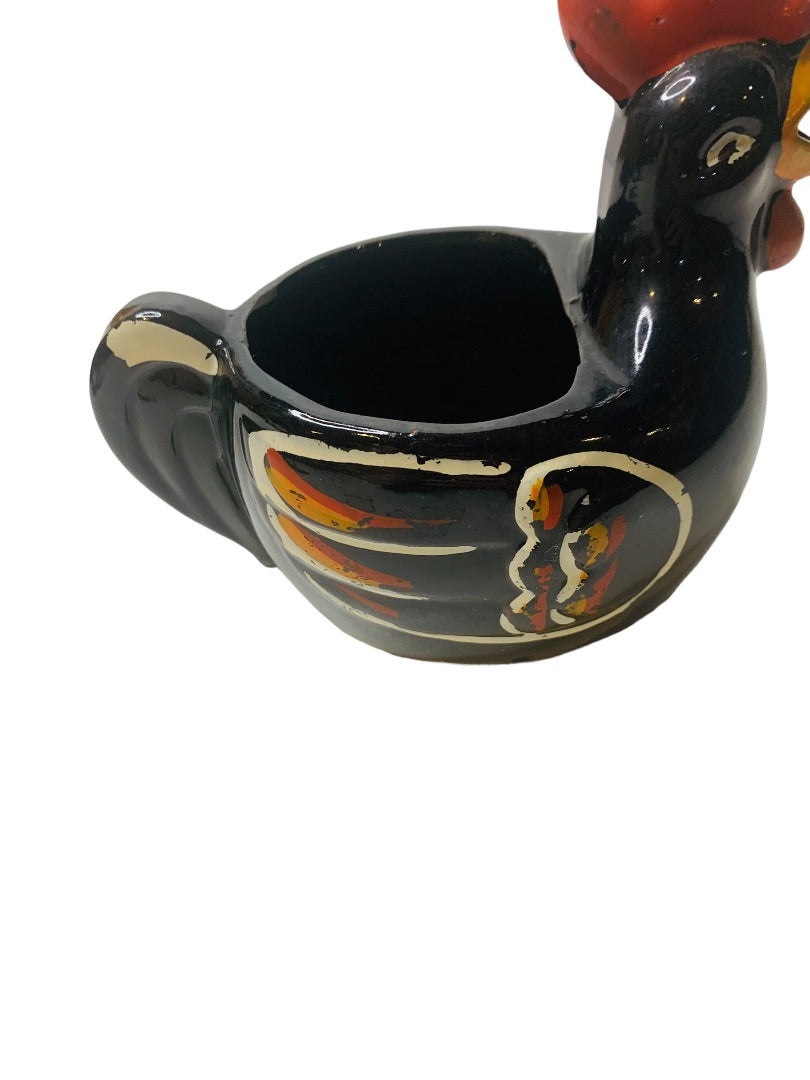 MidCentury Empress Japan Redware Rooster Creamer Sugar Set Black Pottery