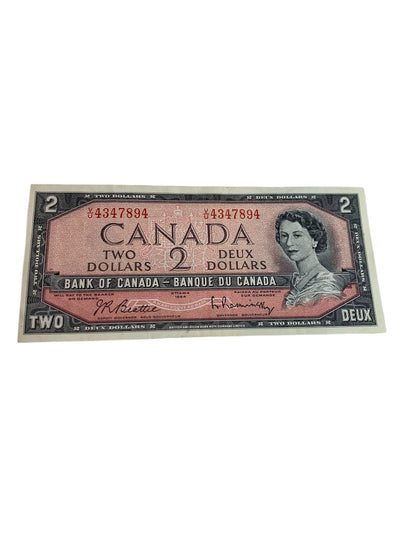 Canada Ottawa Deux 1954 Two Dollars Paper Money Currency Bill Vintage