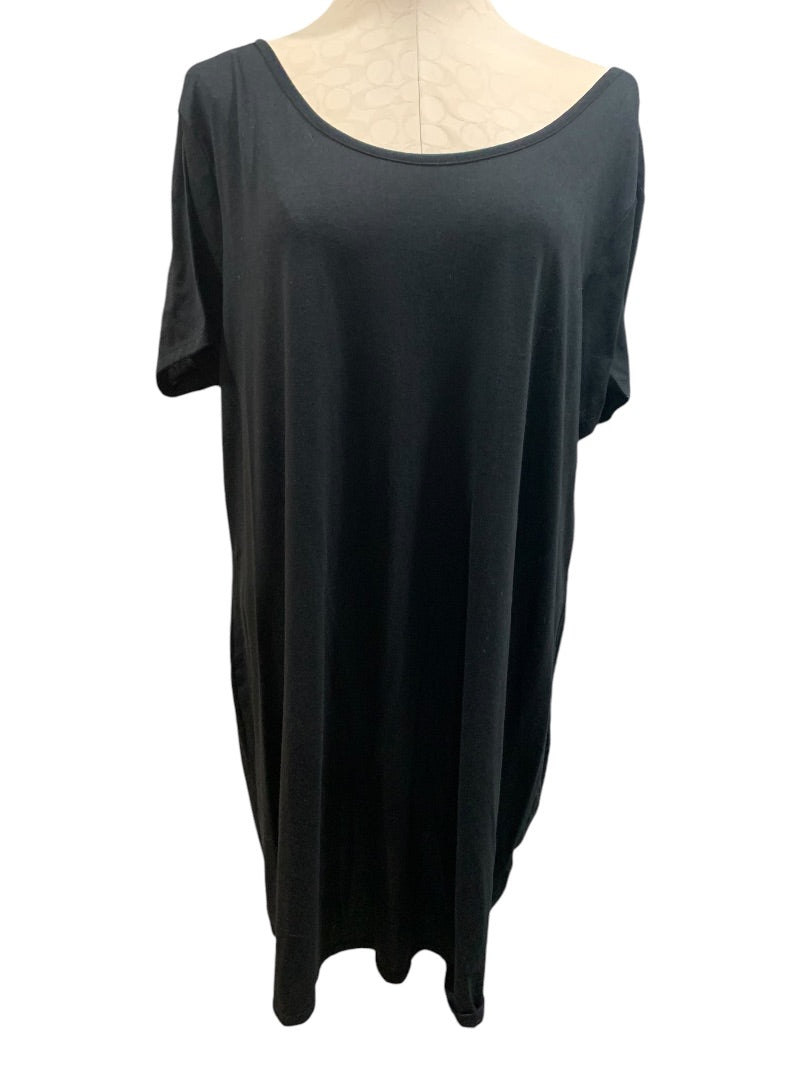 2X Bobbie Brooks Plus Size Black Tshirt Dress Lattice Detail Scoop Neck