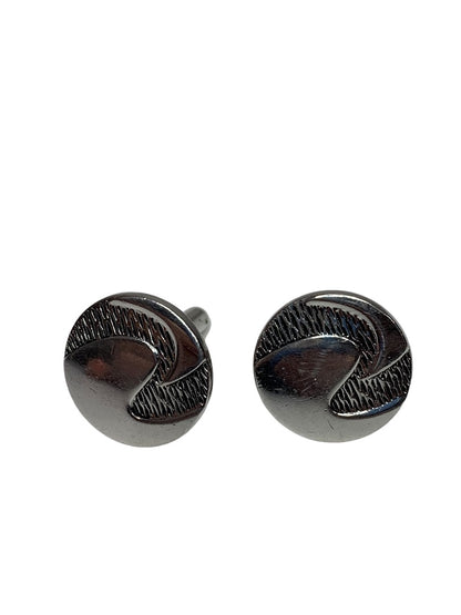 Vintage 1960s Signed Swank Cufflinks Bullet Back Round Swirl Design Silvertone