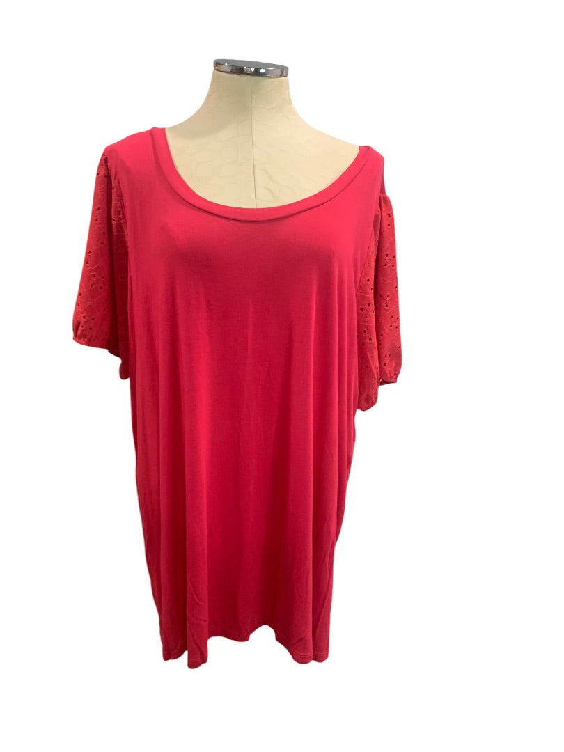 3X Torrid Super Soft Womens Dark Pink Eyelet Sleeve Tshirt Scoop Neck