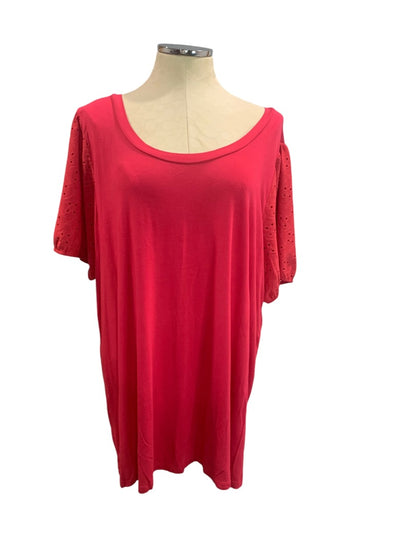 3X Torrid Super Soft Womens Dark Pink Eyelet Sleeve Tshirt Scoop Neck