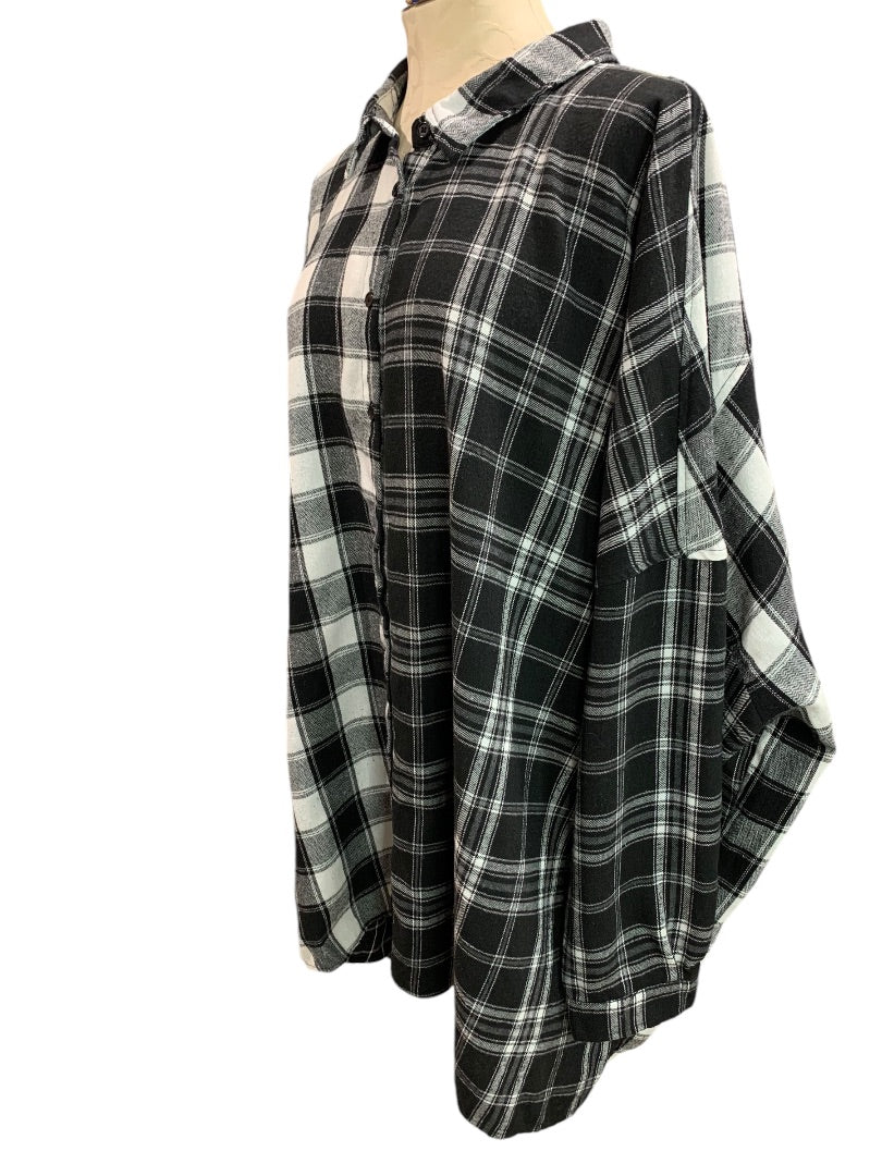 3XL Fashion Nova Womens Mixed Plaid Print Button Up Shirt Oversize