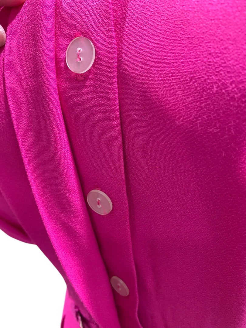 Size 8 Hearts Vintage 1980s Hot Pink Shirtwaist Dress Made in USA Rayon Acetate Blend