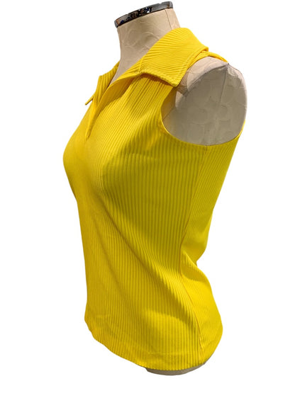 Medium devon Womens Yellow 1960s Ribbed Tank Top Collar V-Neck Sleeveless Shirt