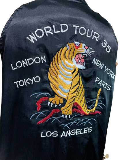 Medium Stussy World Tour 35 Black Unisex Bomber Jacket 1990s Vintage