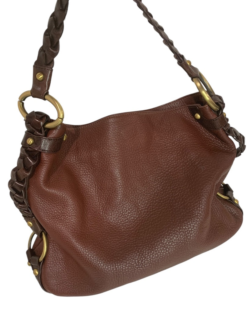 Borsetta Milano Brown Pebbled Leather Braided Strap Handbag