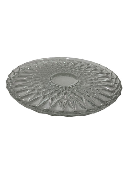 Vintage Pressed Glass Cake Plate Sunburst Design 11 Inch