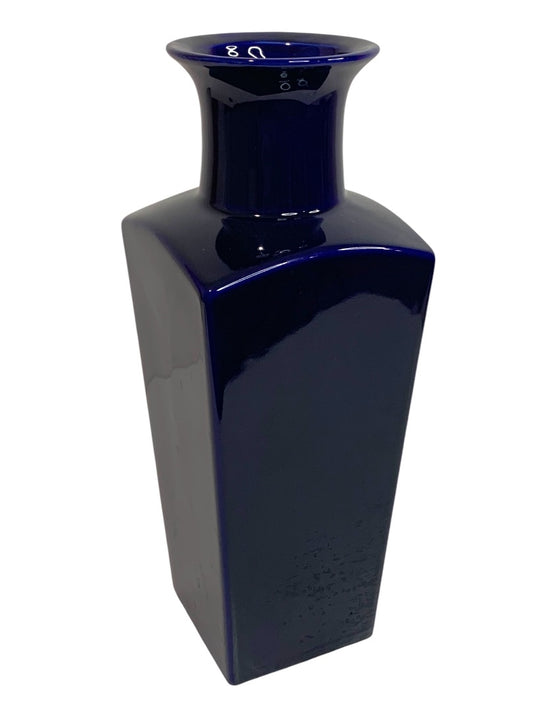 Cobalt Blue Glazed Ceramic Square Vase 12 Inch