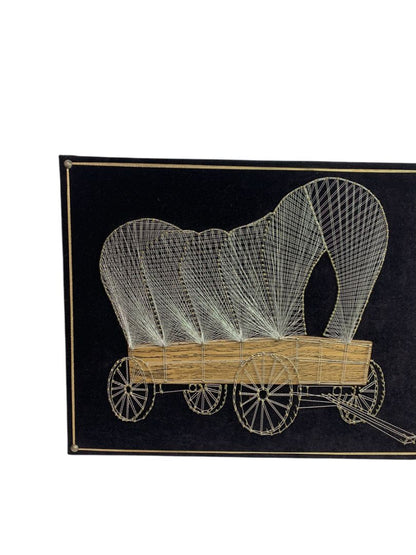 Vintage Covered Wagon Gold String Art Wall Hanging Retro 70s Kitsch Western MCM