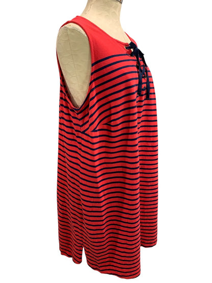 1X Talbots Woman Casual Knit Shift Dress Red Navy Blue Stripe Sleeveless