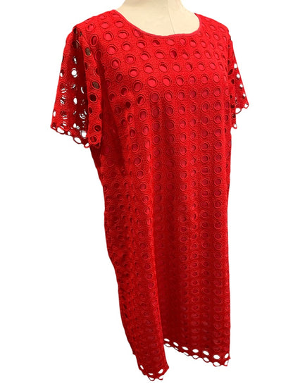 Size 16 Talbots Red Circle Eyelet Overlay Short Sleeve Dress