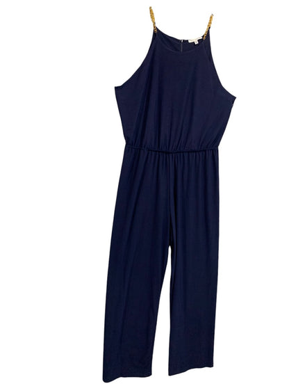 XL Tash + Sophie Womens New Navy Blue Stretch Jumpsuit Goldtone Chain