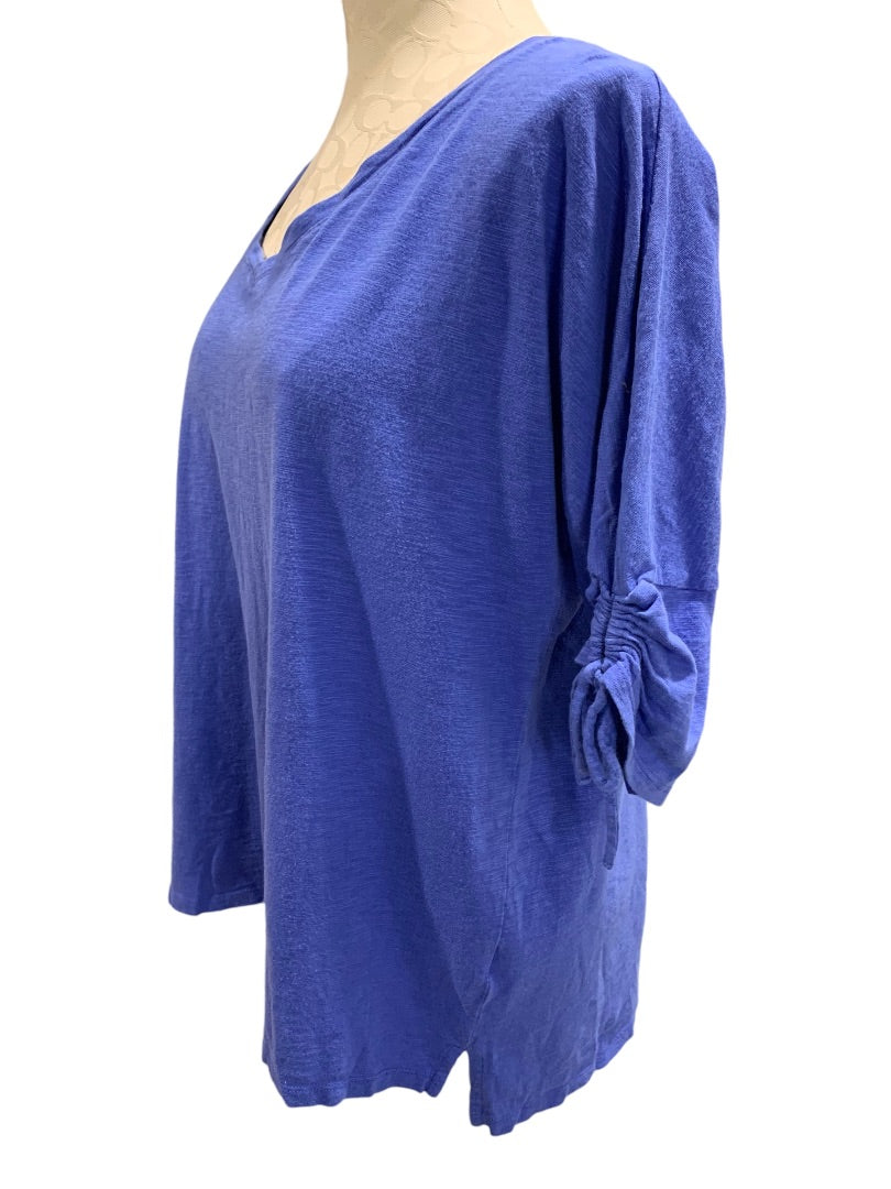 Large Talbots Womens Tie Sleeve V-Neck Tshirt Cornflower Blue